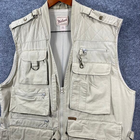 Woolrich Fishing/Hunting Vest Men's Large Beige Utility Outdoors Zip Pockets - Picture 2 of 12